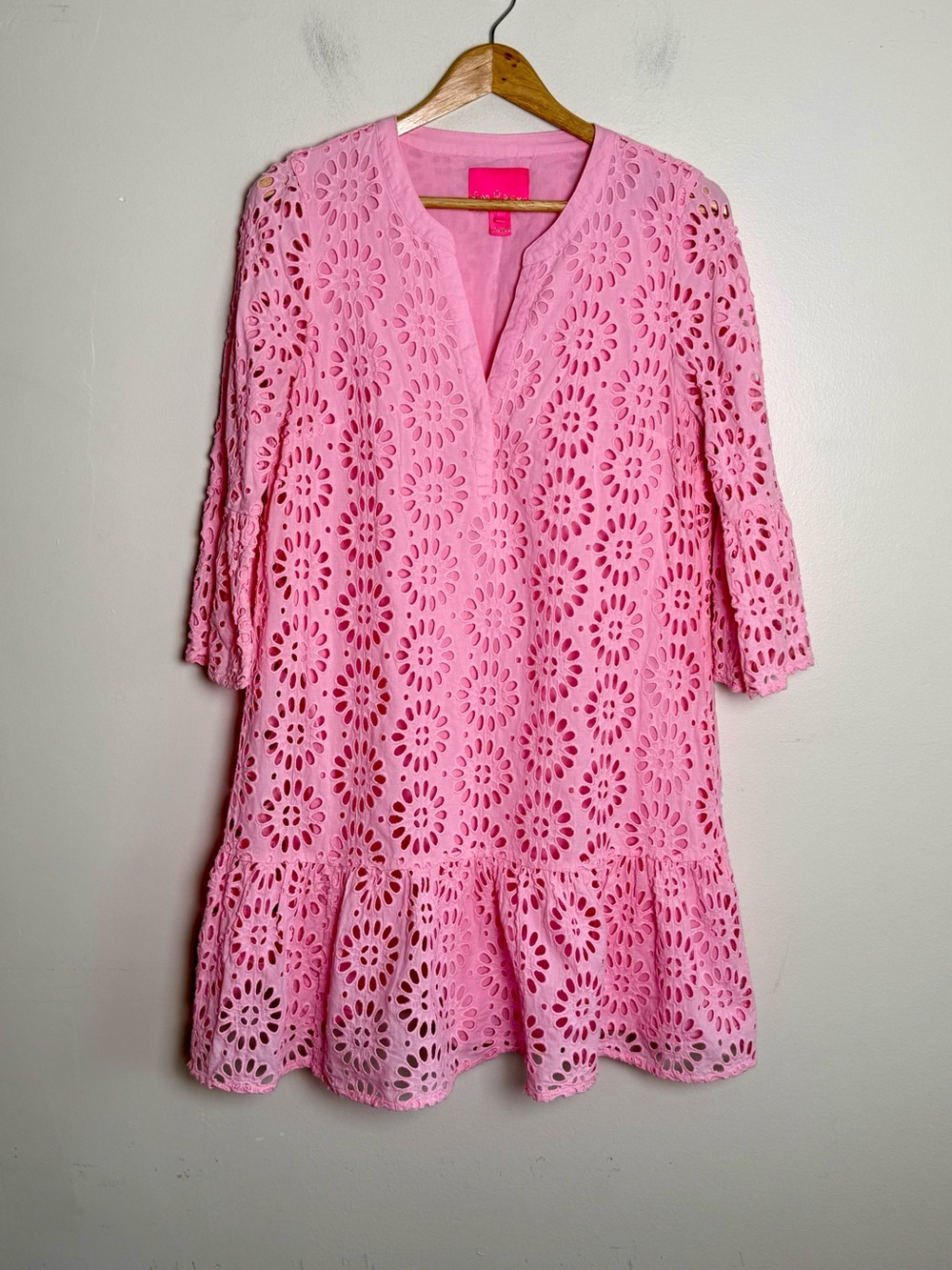 Lilly Pulitzer Bekah Eyelet Tunic Dress Peony Pink 3/4 Sleeve M - Picture 6 of 16